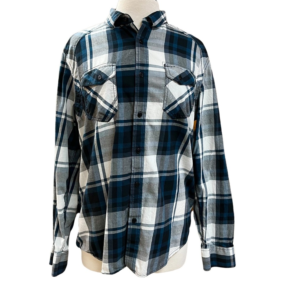 American Rag Grunge Plaid‎ Cotton Shirt L Blue Workwear 90s Vintage Style Skater